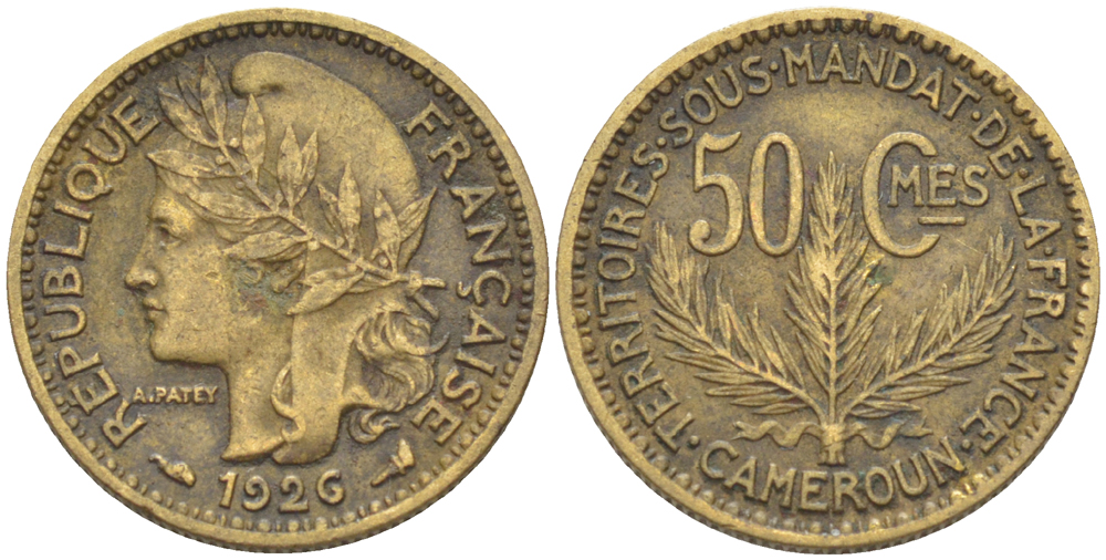 Французский Камерун 50 сантимов 1926 (а), монетный двор Париж KM 1 алюминиевая бронза 75-538