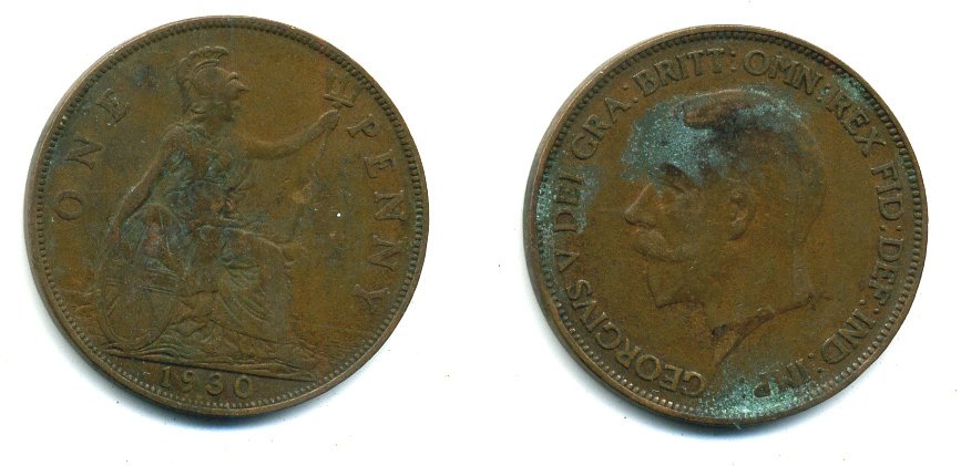 Великобритания 1 пенни 1930 Георг V (1910-1936) КМ 838, Spink 4055 бронза 41-1033