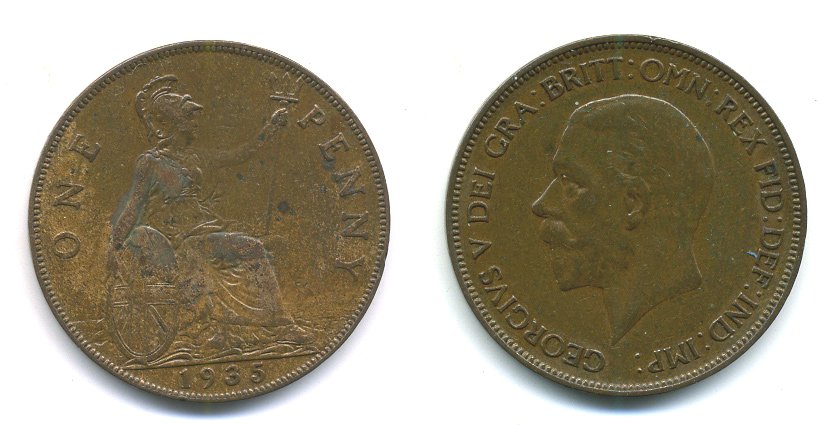 Великобритания 1 пенни 1935 Георг V (1910-1936) КМ 838, Spink 4055 бронза 3999-323