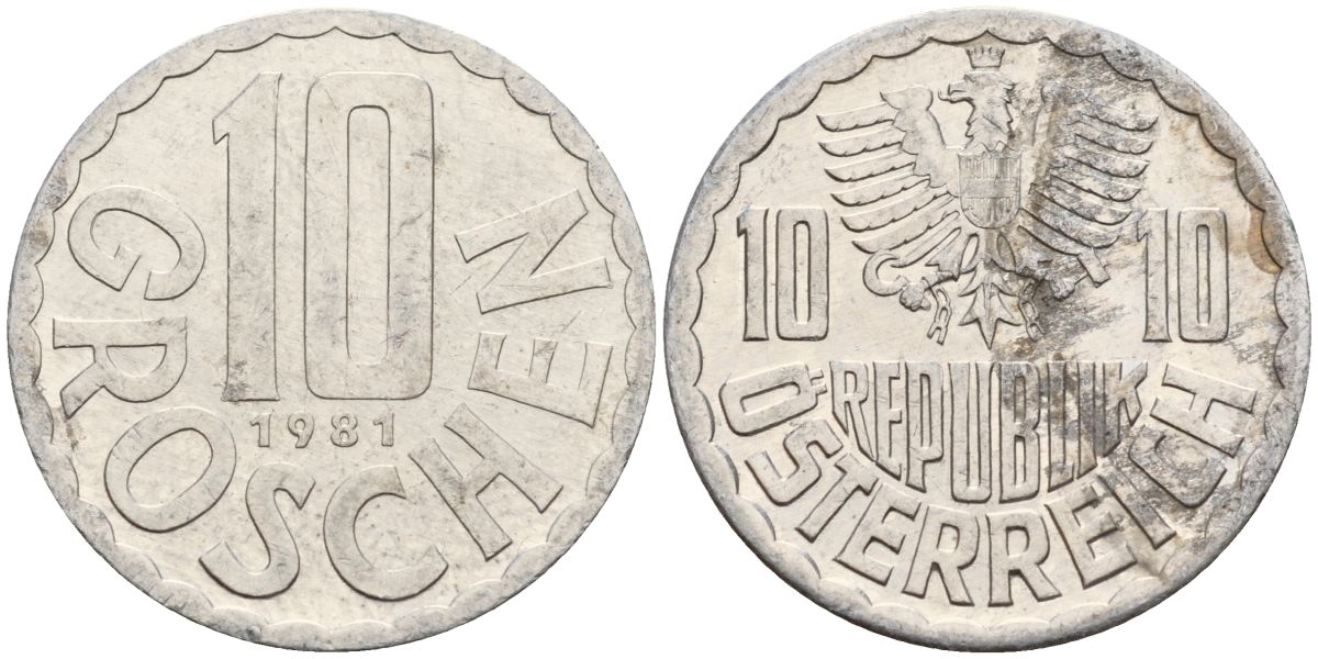 Австрия 10 грошей 1981 KM 2878 алюминий 4152-518