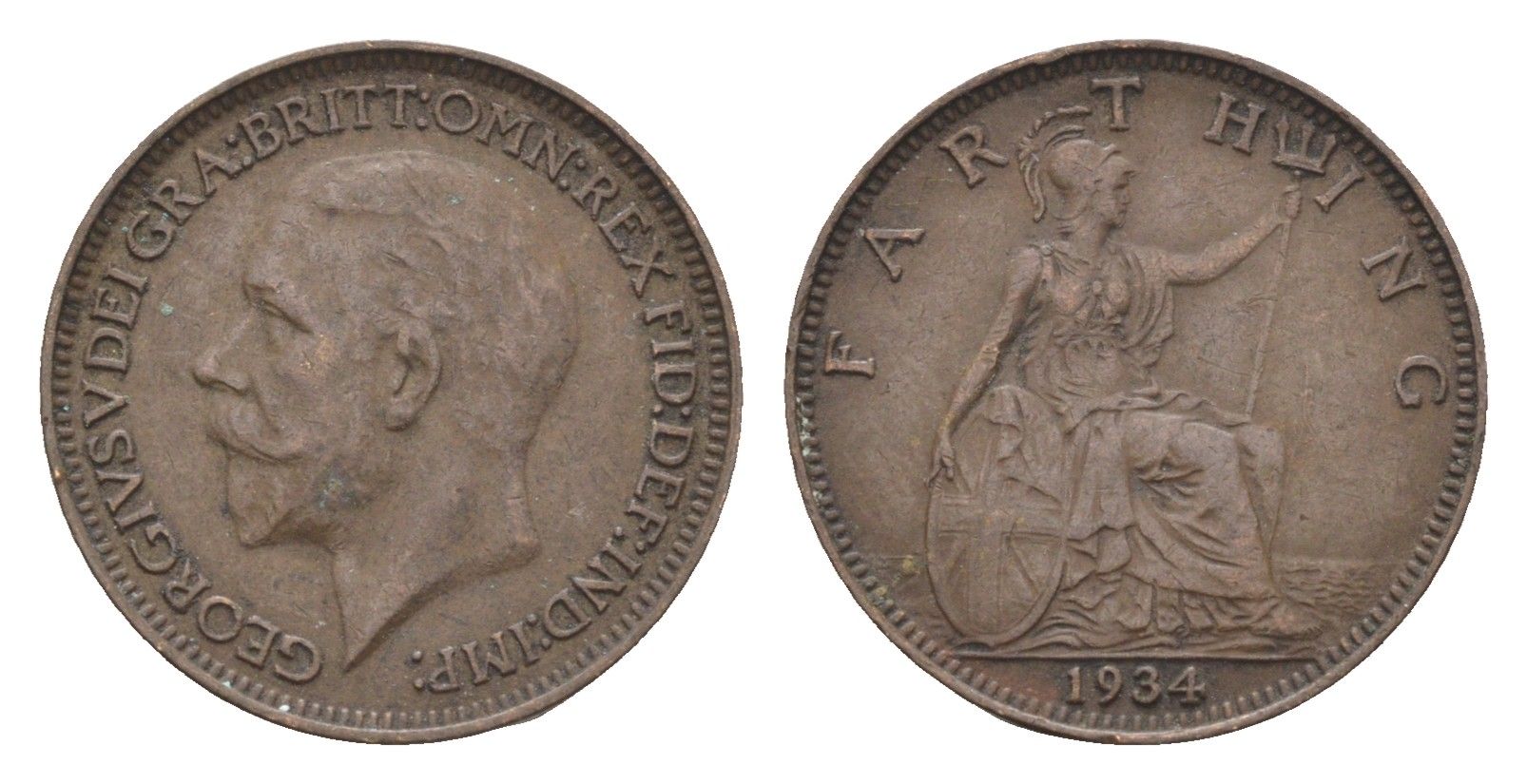 Великобритания 1 фартинг 1934 Георг V (1910-1936) KM 825, Spink 4061 бронза 4664-316