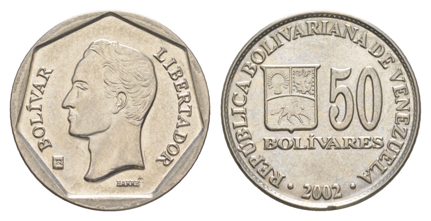 Венесуэла 50 боливаров 2002 Симон Болива Y 81a цинк алюминий UNC 4519-241