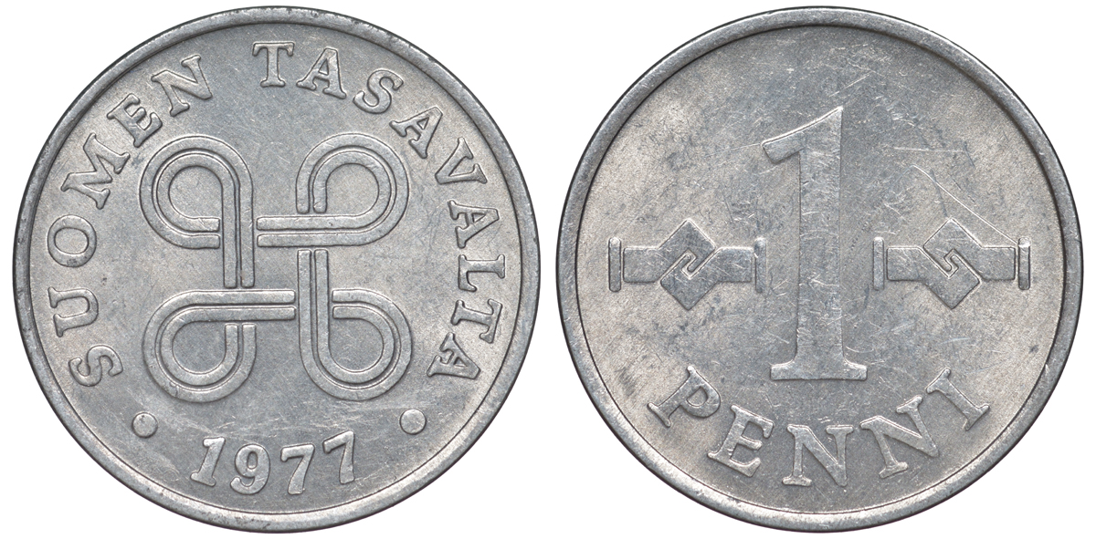 Финляндия 1 пенни 1977 KM 69а алюминий 3334-1042