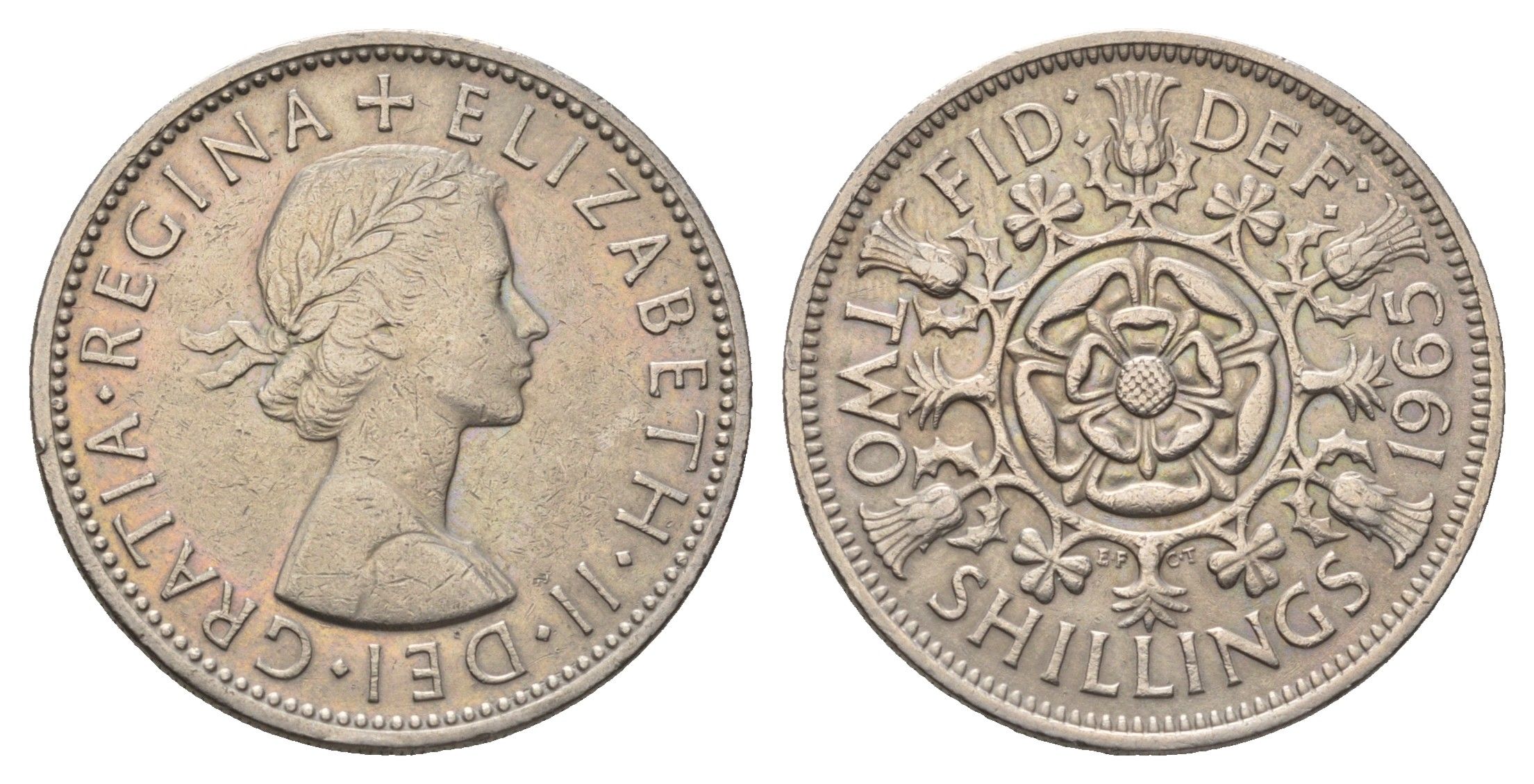 Великобритания 2 шиллинга (флорин) 1965 Елизавета II (1952-2022) KM 906, Spink 4146 медно-никель 4692-421