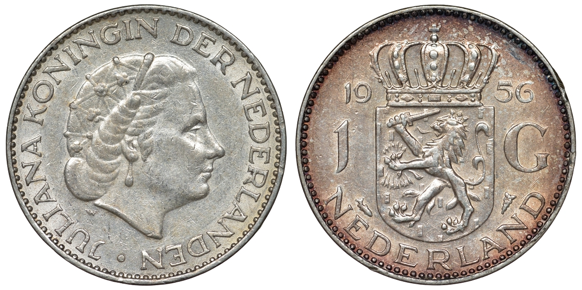 Нидерланды 1 гульден 1956 Юлиана (1948-1980) KM 184 серебро 71-1124