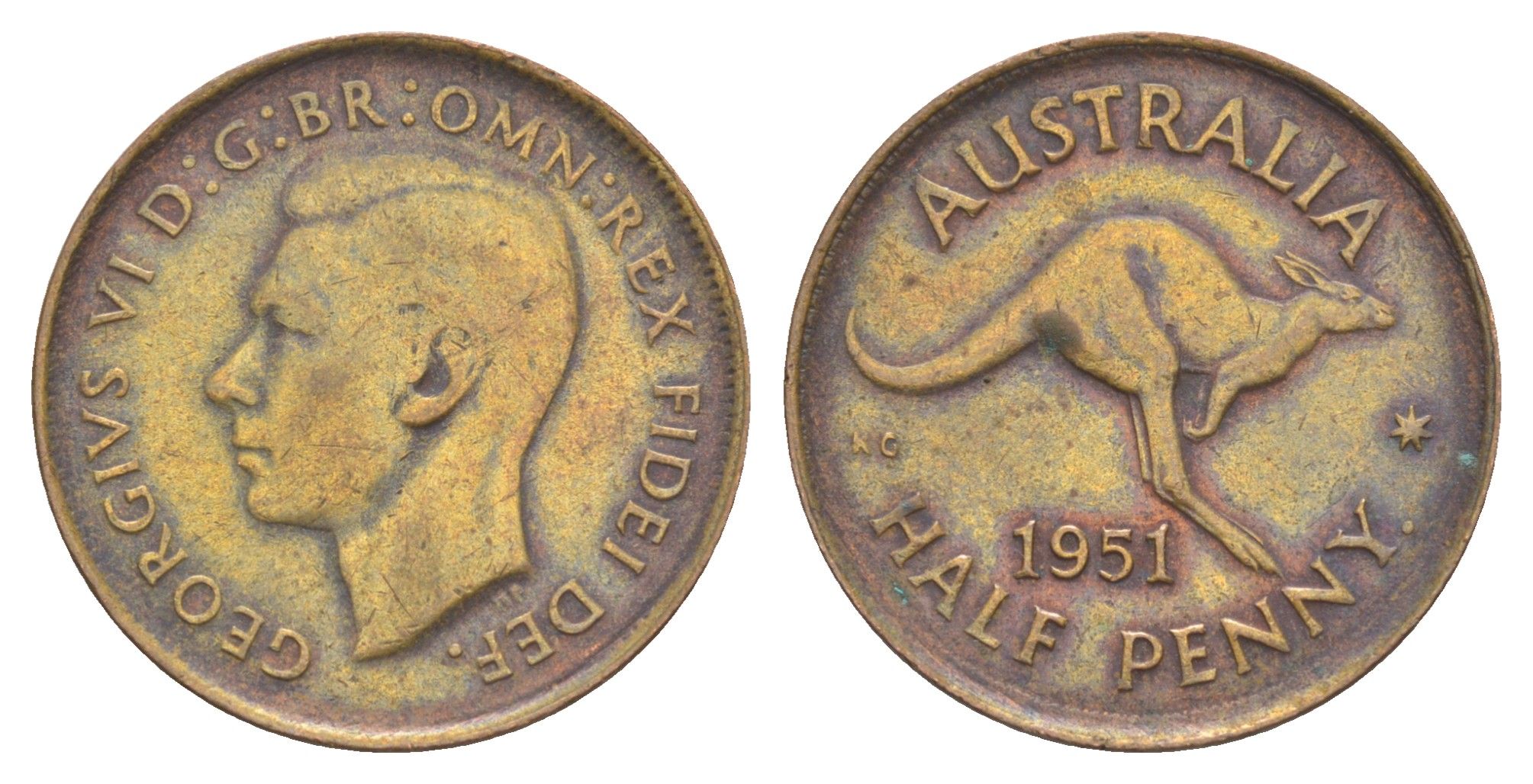 Австралия 1/2 пенни 1951 Георг VI (1936-1952), кенгуру KM 42 бронза 4150-446