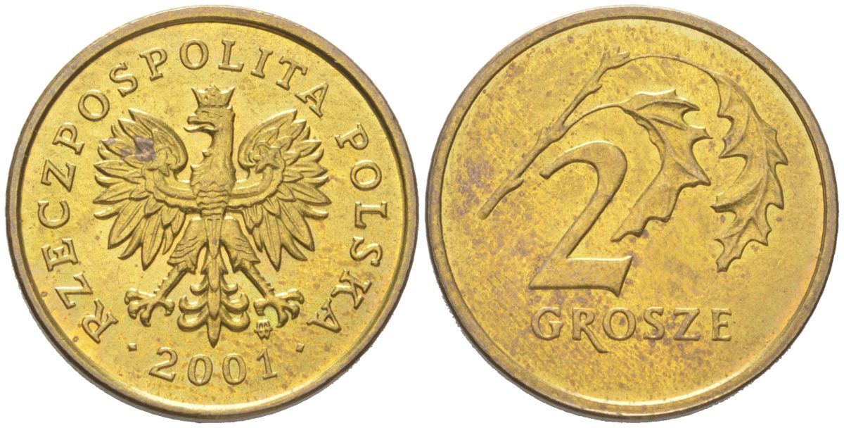 Польша 2 гроша 2001 MW KM 277 латунь UNC 4614-615