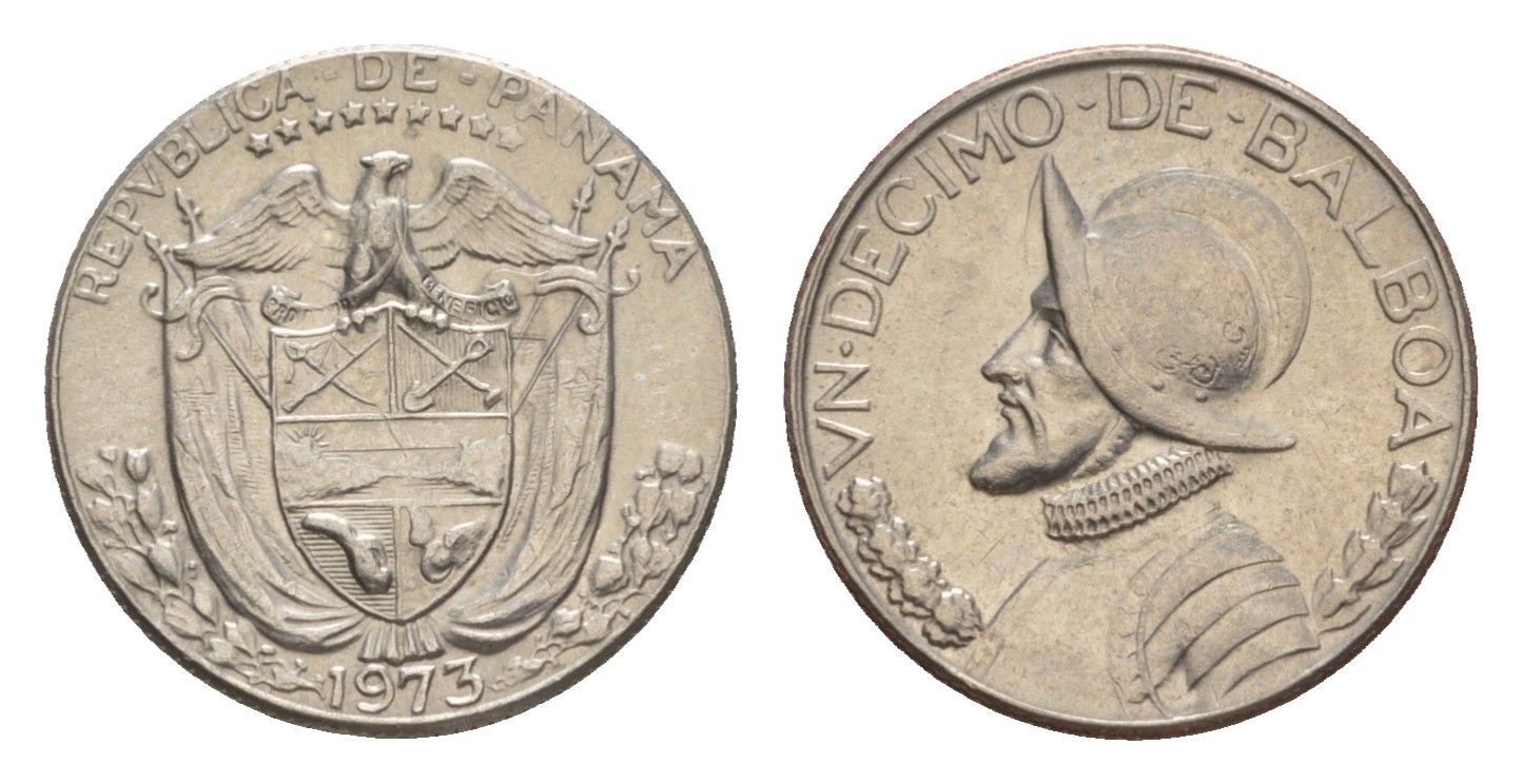 Панама 1/10 бальбоа (10 сентесимо) 1973 KM 10 медь плакированная медно-никелем UNC 4644-151