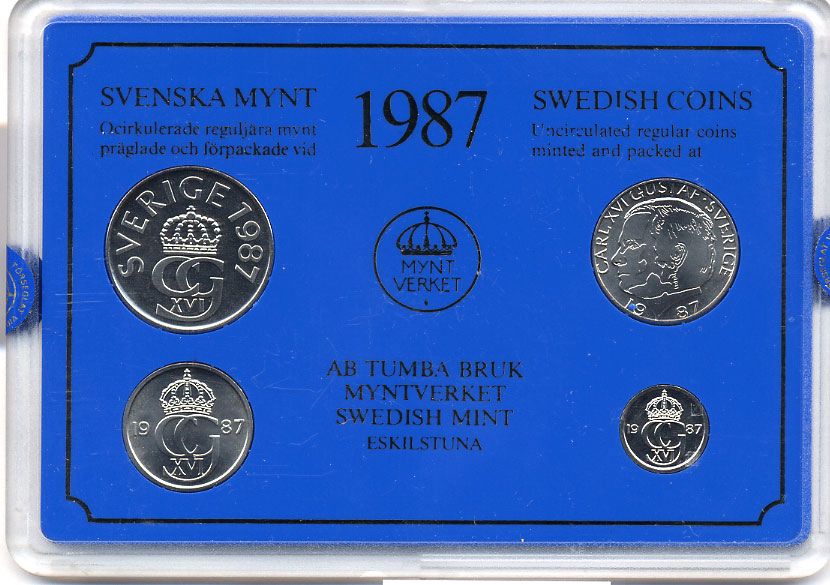 Швеция набор монетного двора из 4 монет 1987 в пластике, Карл XVI Густав (1973- ) KM MS43 UNC 4-3-7-151