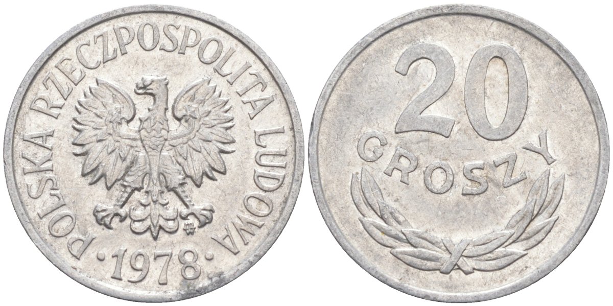 Польша 20 грошей 1978 MW KM A47 алюминий 3336-1222
