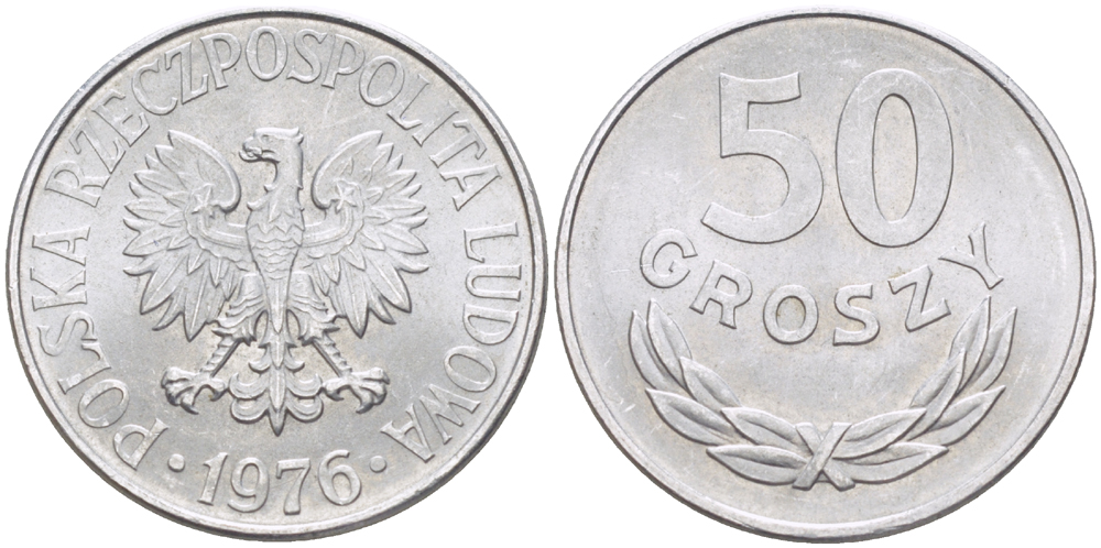 ПОЛЬША 50 ГРОШЕЙ 1976 КРЕМНИЦА KM 48.1, Parchimowicz 210k алюминий аUNC 216-913