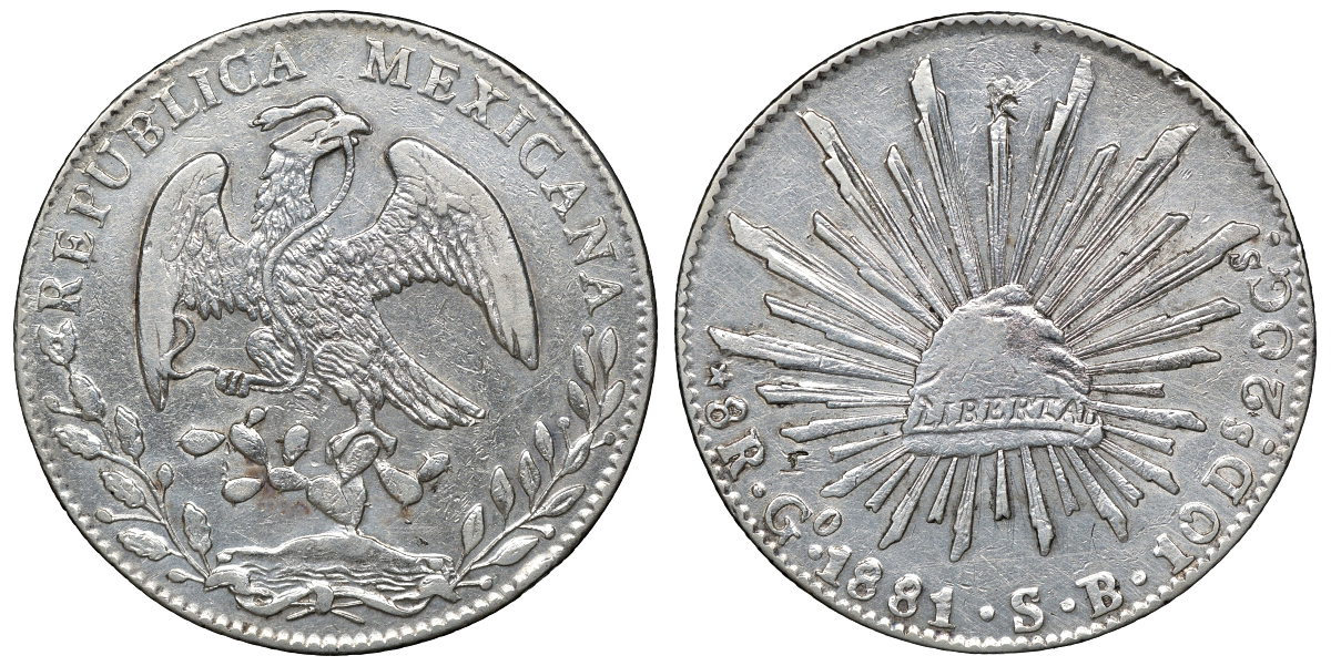 Мексика 8 реалов 1881 GO S.B. KM 377.8 серебро 00-1067-8-42