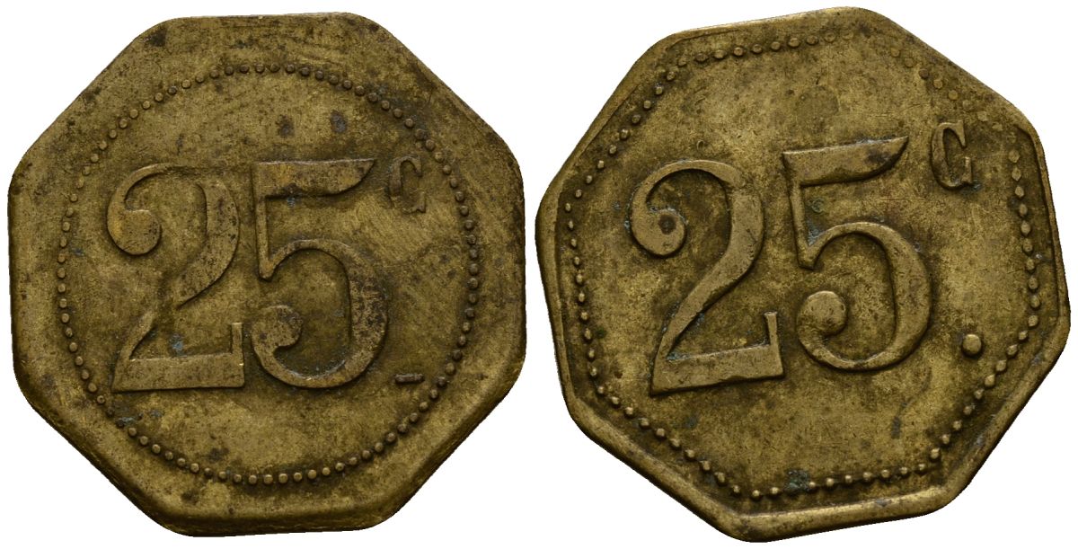 Франция 25 сантимов ND ресторанный жетон латунь 4166-416