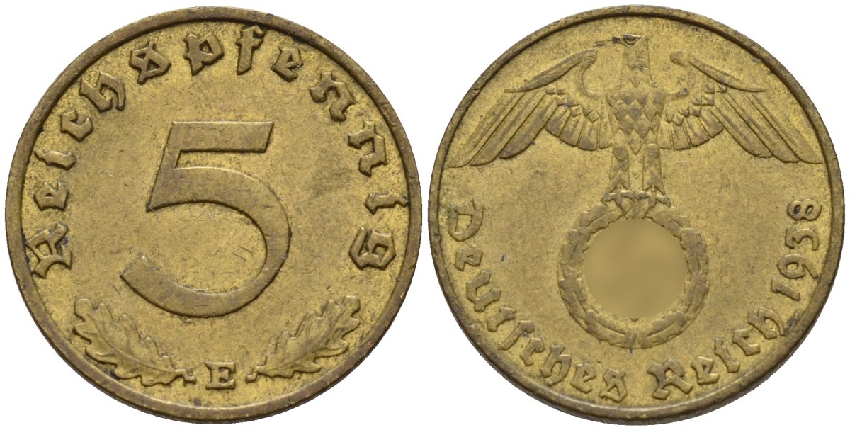 Германия 5 рейхспфеннигов 1938 E KM 91, J. 363 алюминиевая бронза 4151-849