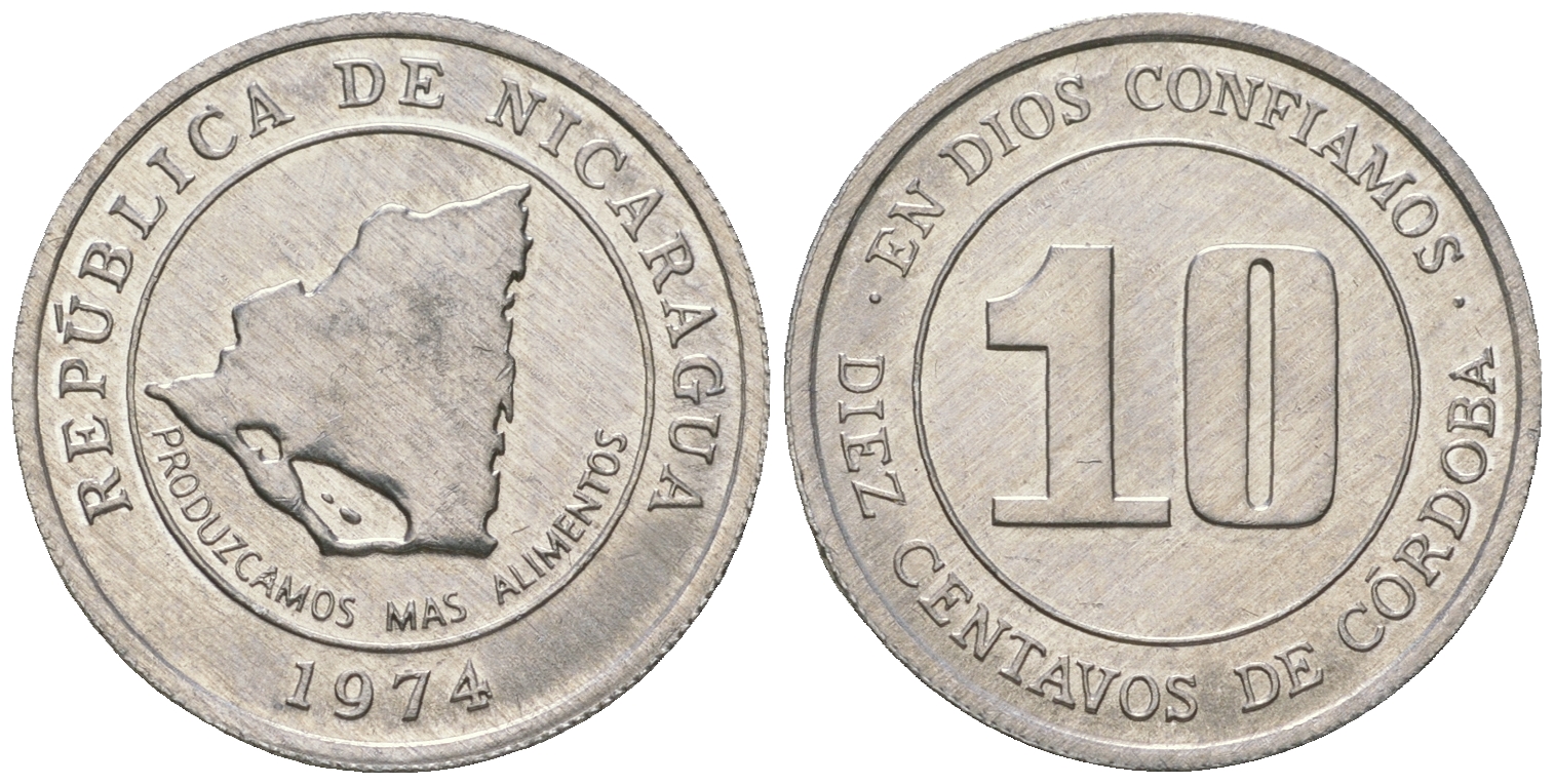 Никарагуа 10 сентаво 1974 ФАО KM 29 алюминий UNC 4528-946