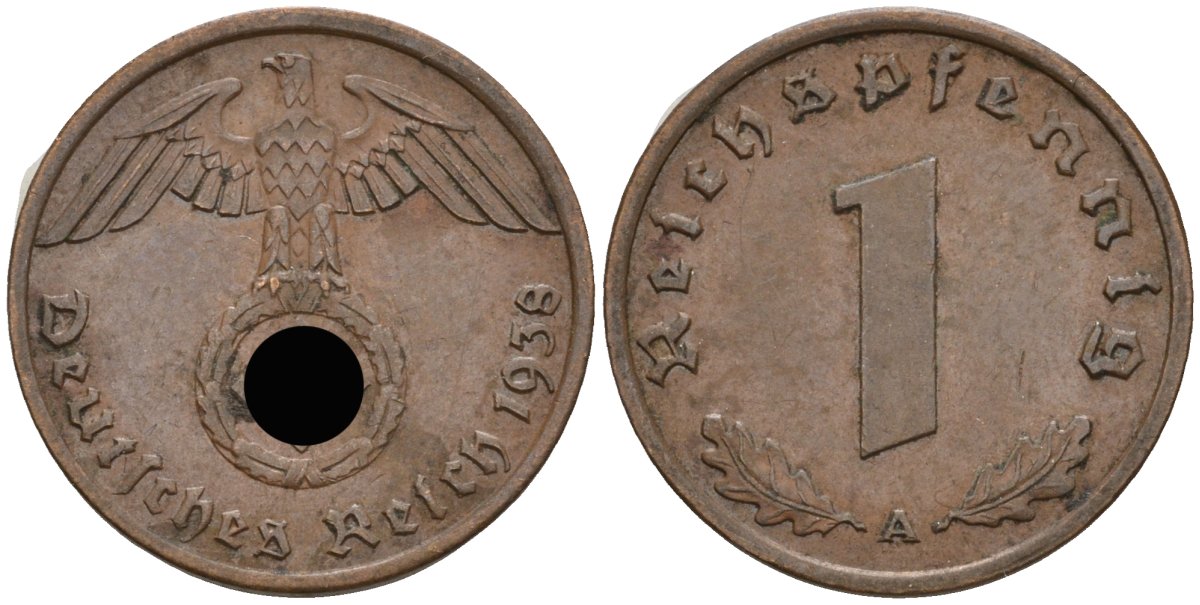 Германия 1 рейхспфенниг 1938 A KM 89, J 361 бронза 4396-843