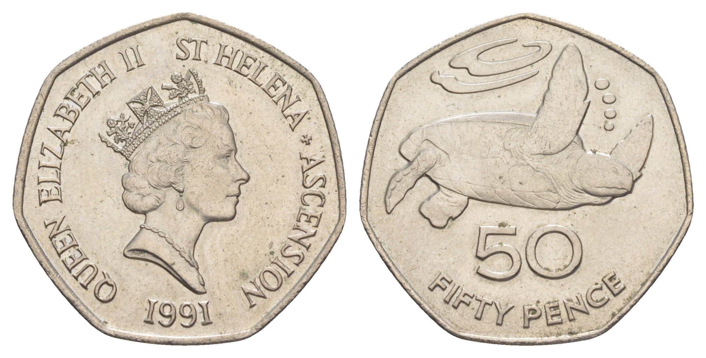 Острова Святой Елены и Вознесения 50 пенсов 1991 KM 16 медно-никель UNC 603-1442