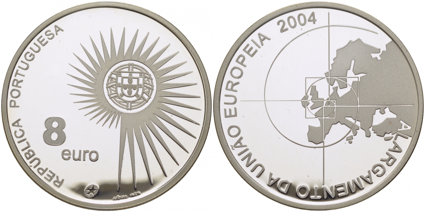 Португалия 8 евро 2004 INCM, расширение Европейского Союза KM 753a серебро PROOF 01-182-44