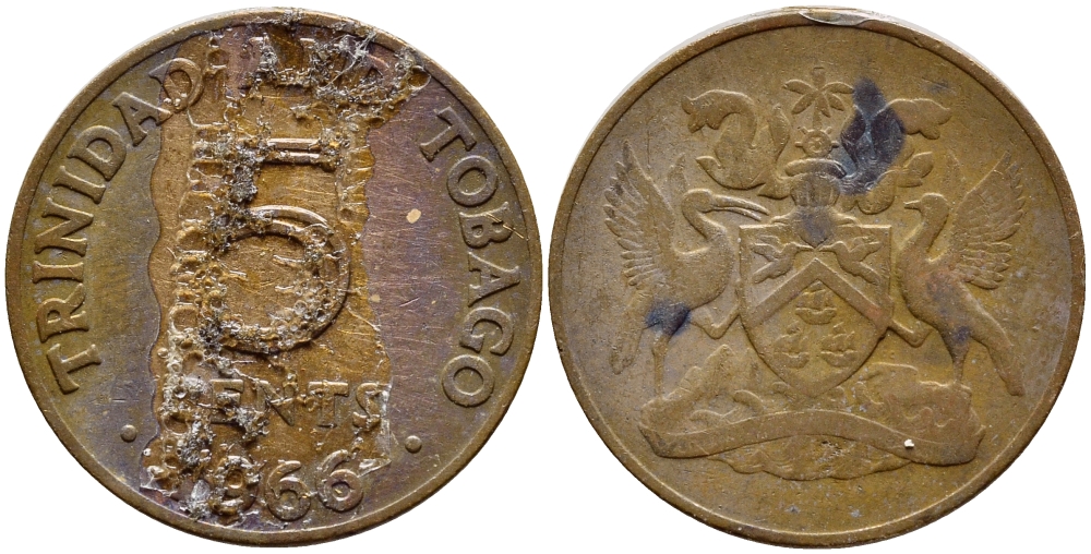 Тринидад и Тобаго 5 центов 1966 герб KM 2 бронза 4396-1049