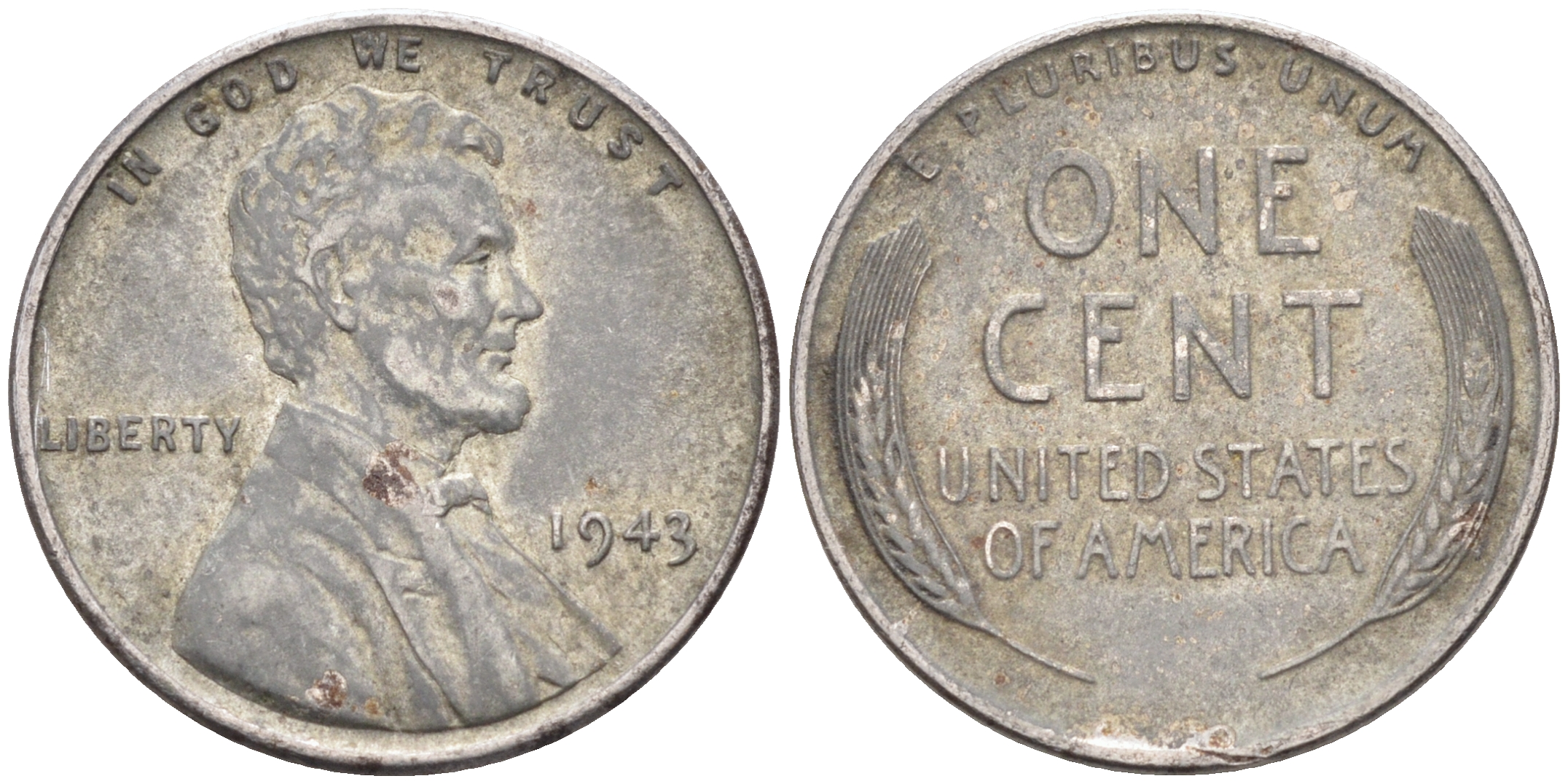 США 1 цент 1943 Авраам Линкольн KM 132а сталь плакированная цинком 4588-358