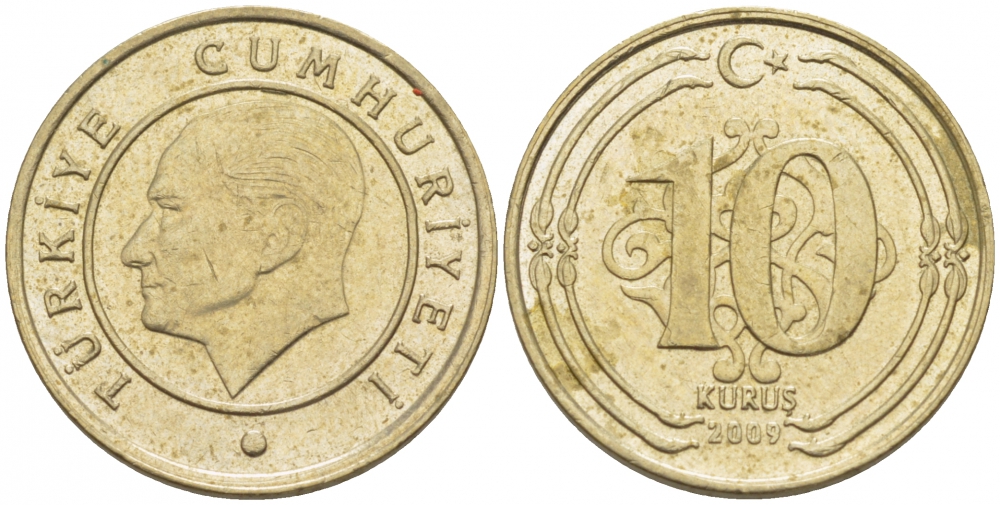 ТУРЦИЯ 10 КУРУШЕЙ 2009 KM 1241 латунь 3309-1132