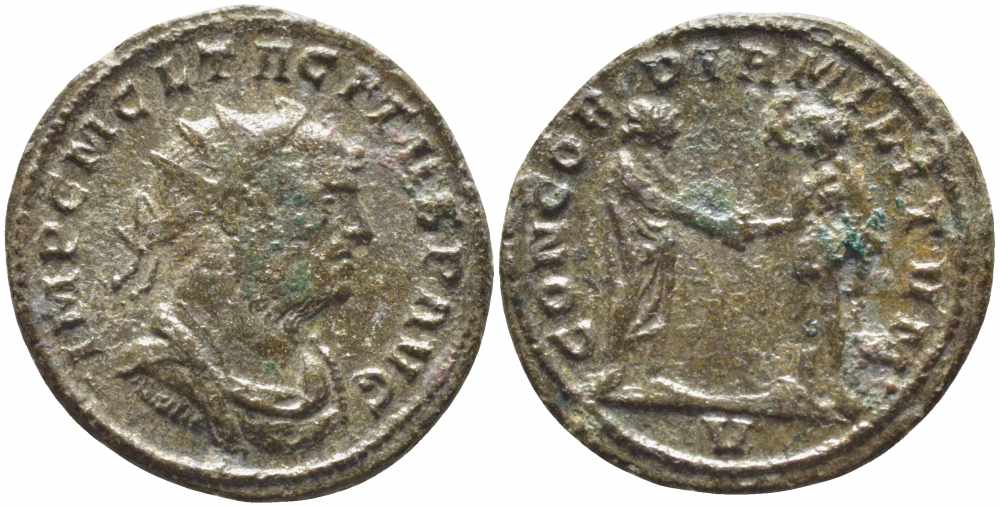 Римская Империя аврелианиан 275 - 276 Тацит CONCORDIA MILITVM Сисция Good Very fine RIC 131 бронза, серебрение 1073-16-46