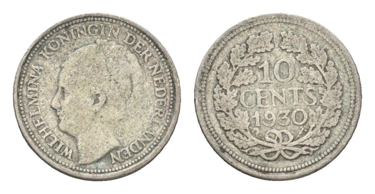 Нидерланды 10 центов 1930 Вильгельмина I (1890-1948) KM 163 серебро 4659-1152