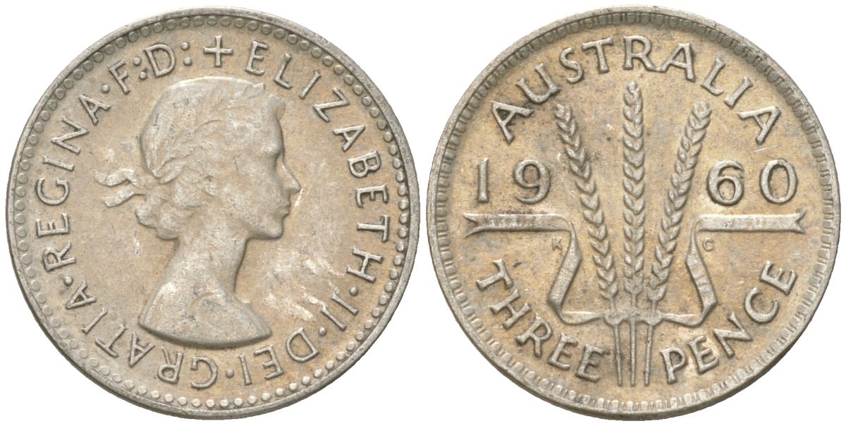 Австралия 3 пенса 1960 Елизавета II (1952-2022) KM 57 серебро 4621-1256