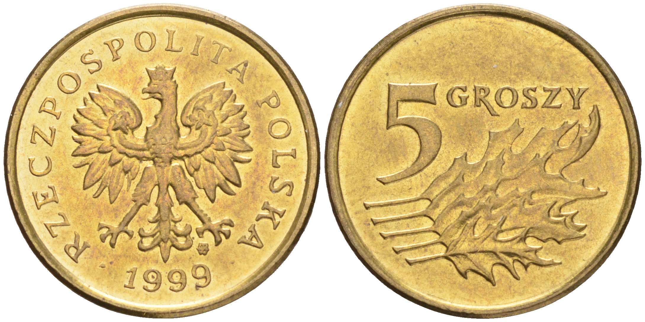 Польша 5 грошей 1999 MW KM 278, Parchimowicz 703f латунь UNC 4516-1237