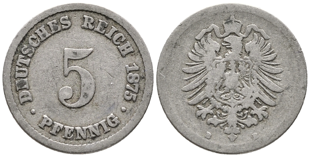 ГЕРМАНИЯ 5 ПФЕННИГОВ 1875 B, СТАРОГЕРБОВКА KM 3, J. 3 медно-никель 39-337