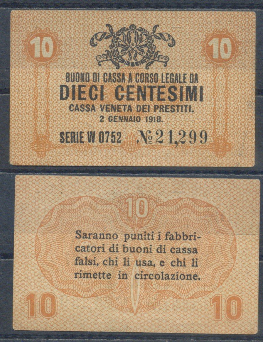 Италия 10 чентезимо 1918 	Венецианский ссудный банк Pick M2 бумага 7554-16-4-1