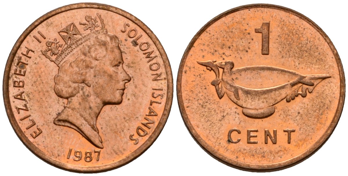 Соломоновы острова 1 цент 1987 Елизавета II (1953-) KM 24 сталь плакированная бронзой aUNC 4602-945
