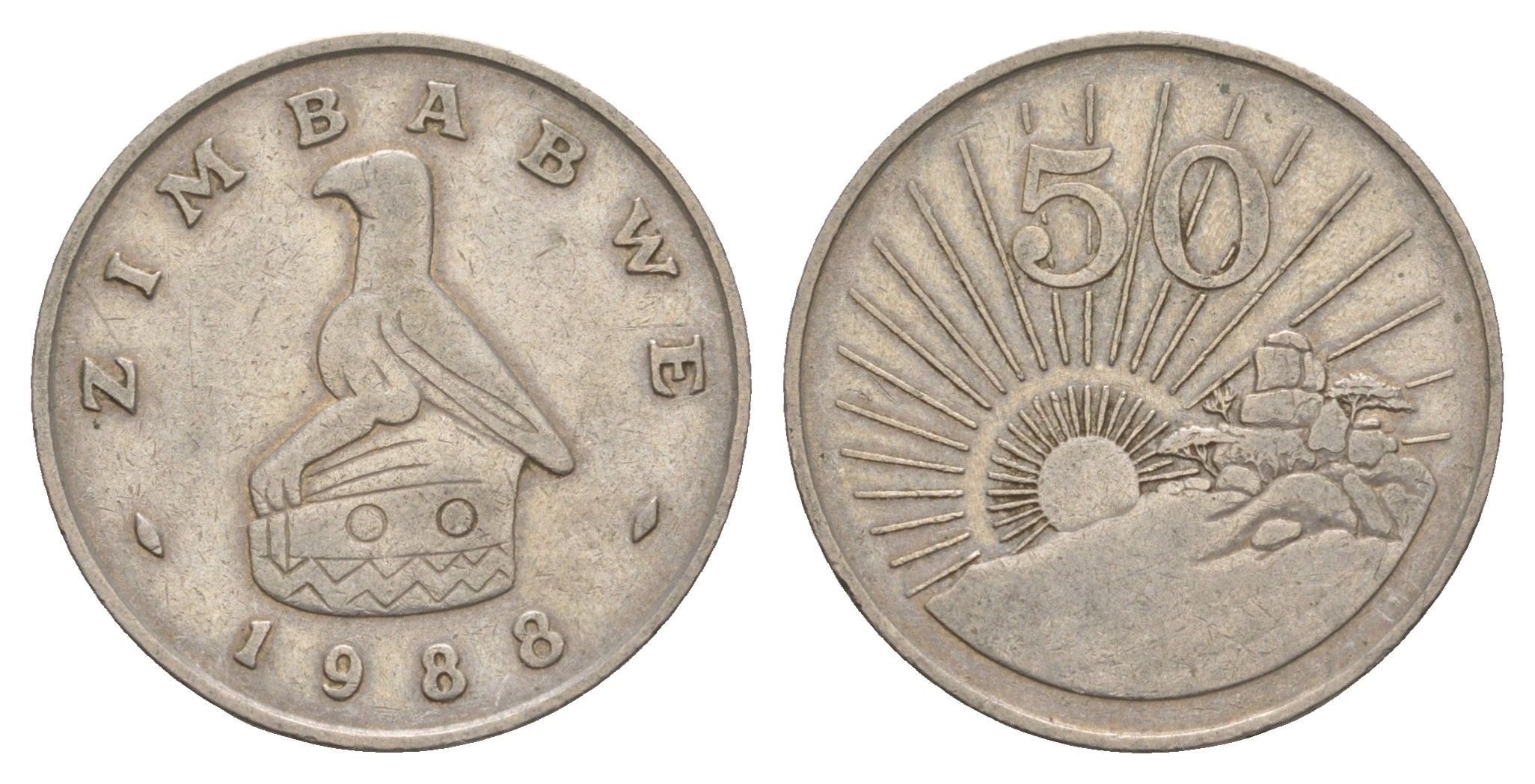 Зимбабве 50 центов 1988 восходящие солнце KM 5 медно-никель 4656-743