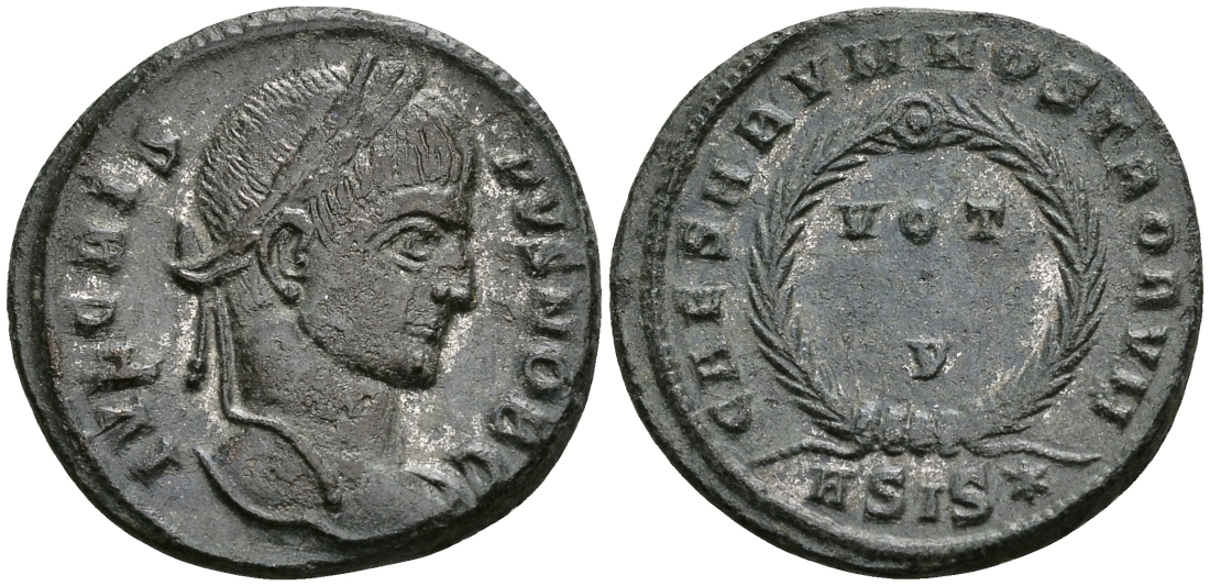 Римская Империя нуммий 320 - 321 Крисп в ранге цезаря VOT V Сисция about Extremely fine (C1) RIC 161 бронза 1073-3-5-1