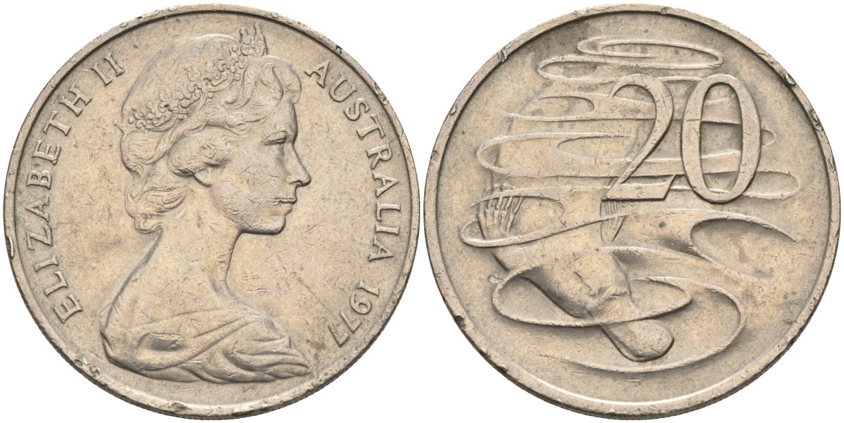 Австралия 20 центов 1977 Елизавета II (1952-), утконос KM 66 медно-никель 4131-915