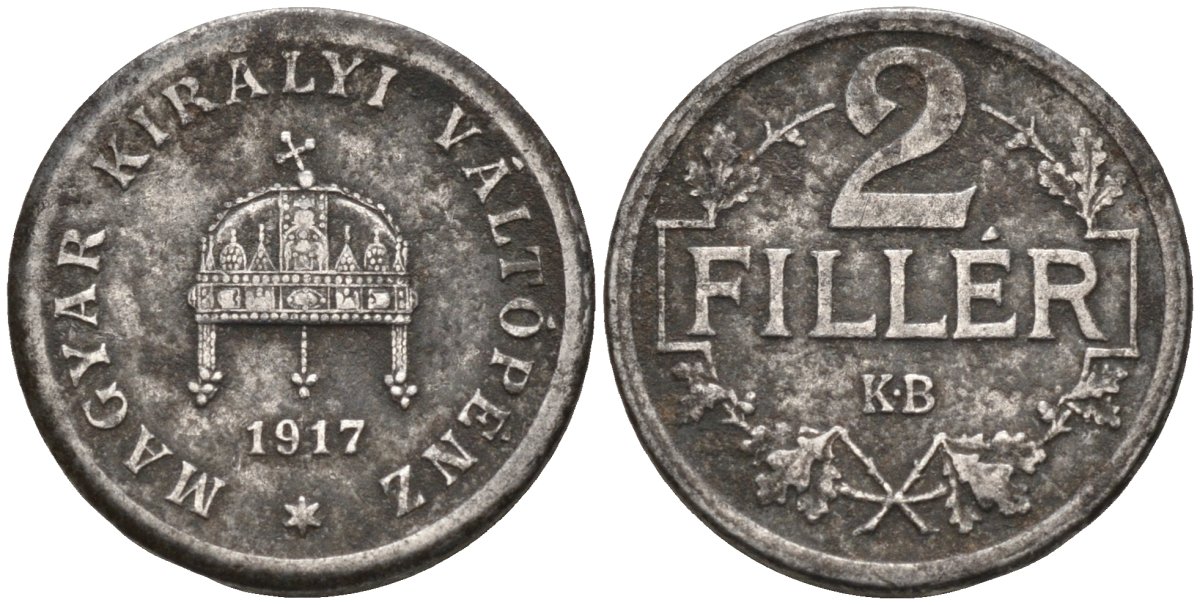 Венгрия 2 филлера 1917 ВР KM 497 железо 4580-321