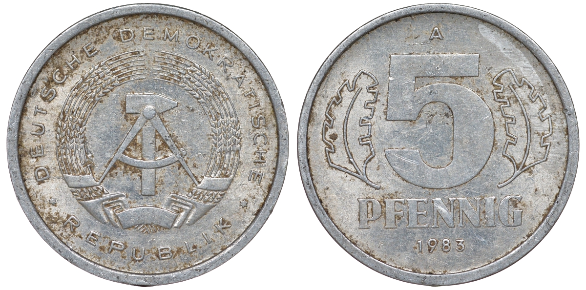 ГДР 5 ПФЕННИГОВ 1983 A КМ 9.2 алюминий 62-524