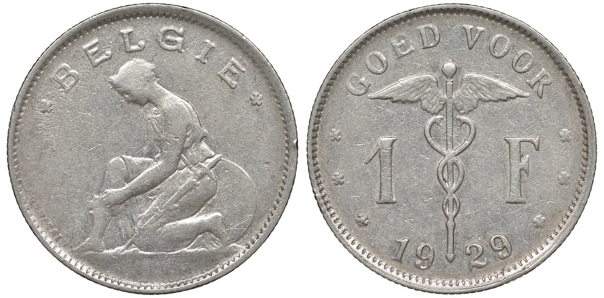 Бельгия 1 франк 1929 Belgie KM 90 никель 51-1822