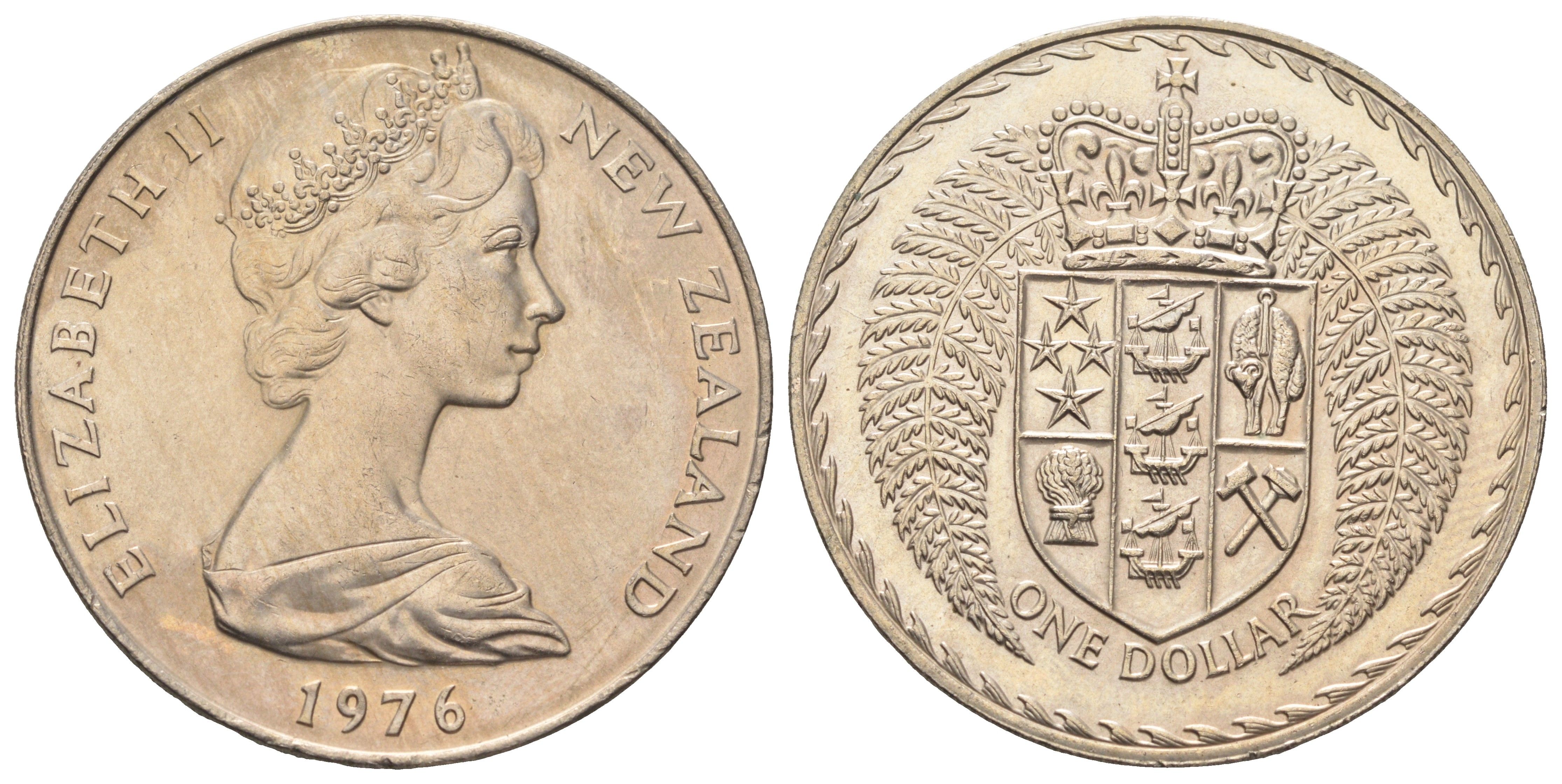 Новая Зеландия 1 доллар 1976 герб Новой Зеландии, Елизавета II (1952-2022) KM 38.2 медно-никель BU 1087-9-65