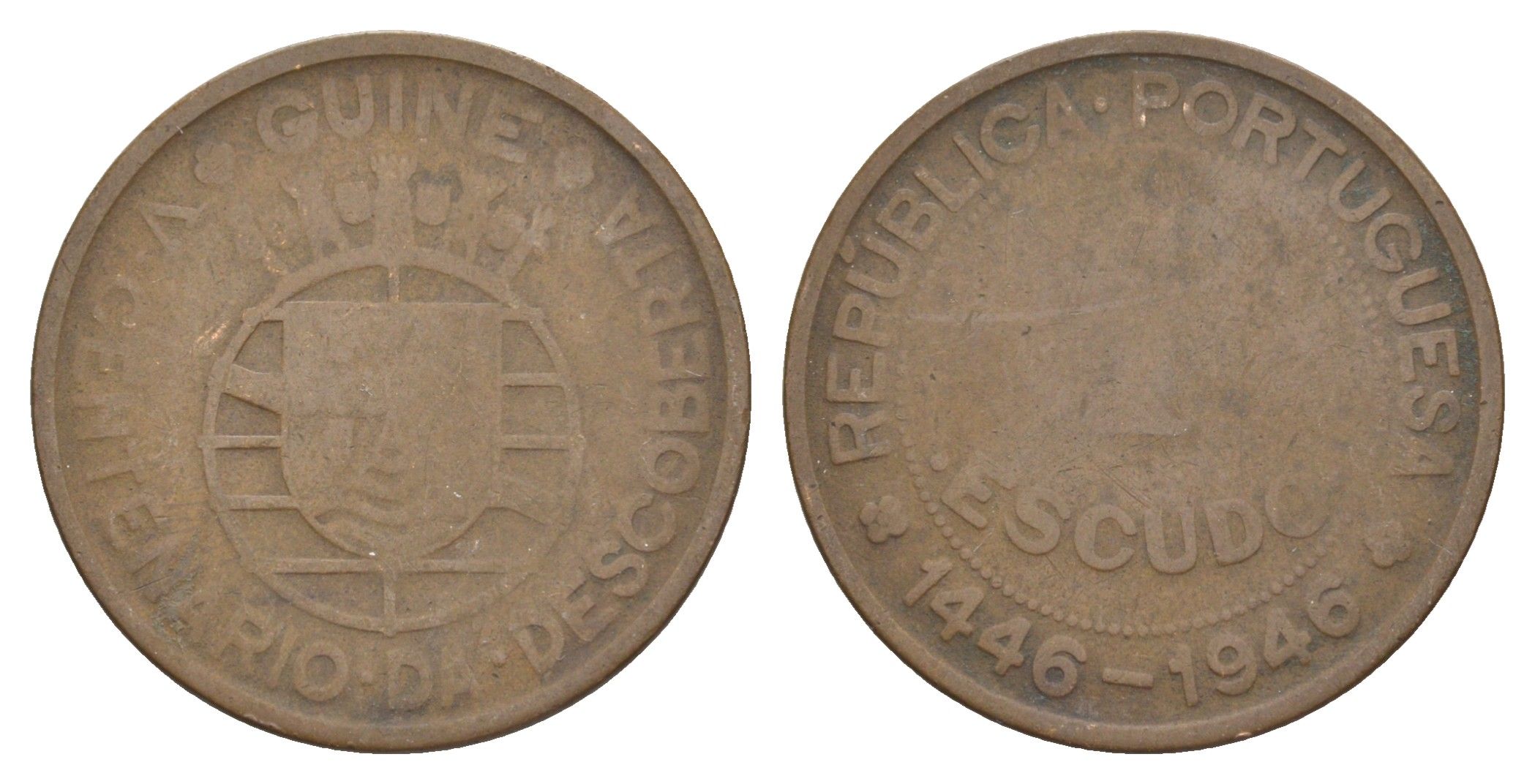 Гвинея-Бисау 1 эскудо 1946 500 лет открытию Гвинеи KM 7 бронза 4641-1152