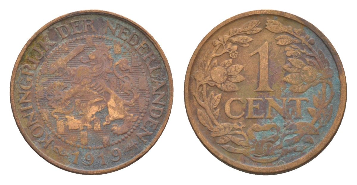 Нидерланды 1 цент 1919 Вильгельмина (1890-1948) KM 152 бронза 75-551