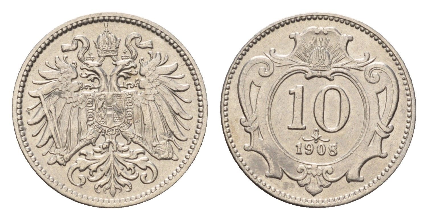 Австрия 10 геллеров 1908 Франц Иосиф I (1848-1916) KM 2802 никель 4627-1148