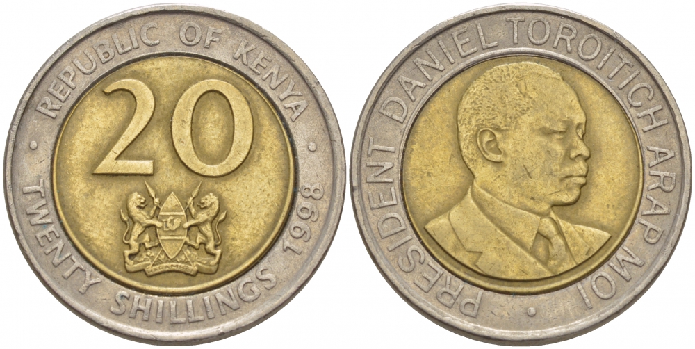 Кения 20 шиллингов 1998 Дэниэл арап Мои KM 32 биметалл 4548-547