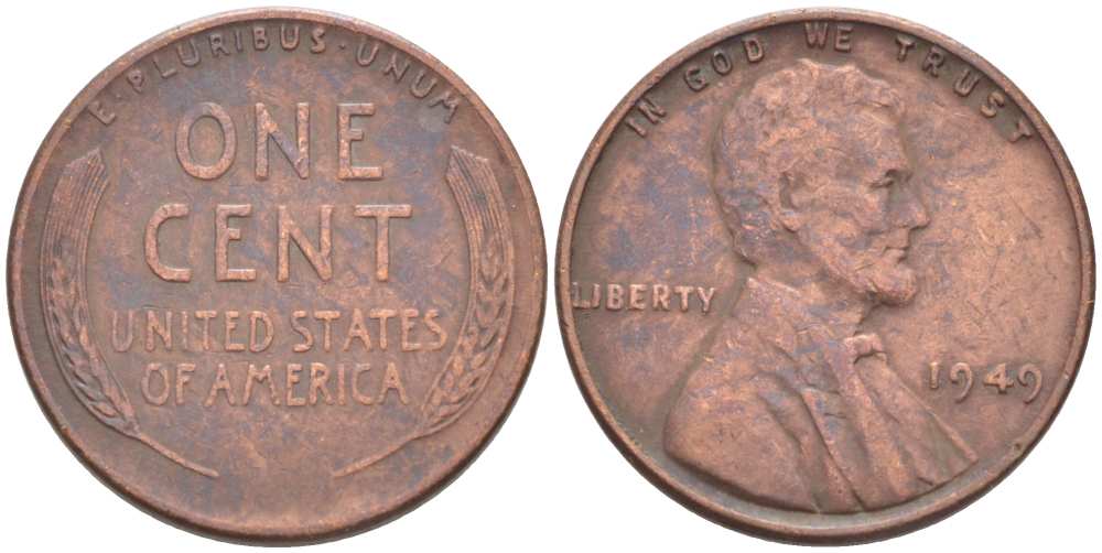 США 1 ЦЕНТ 1949 ЛИНКОЛЬН KM А132 медь цинк 3309-548