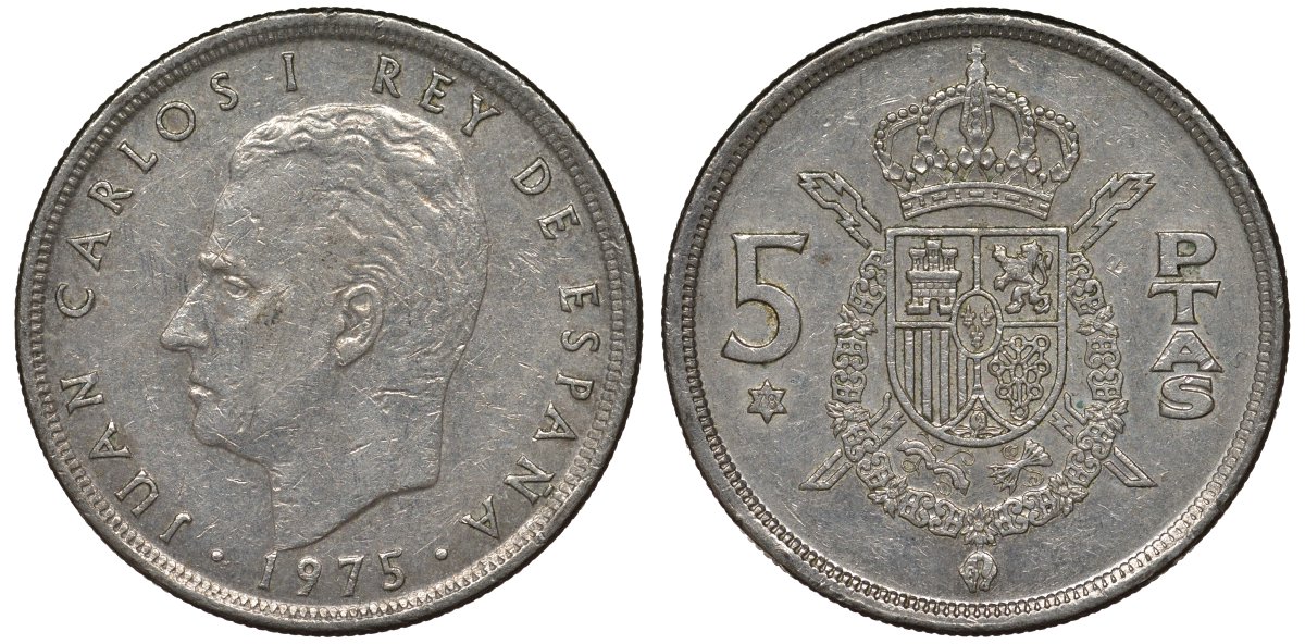 Испания 5 песет 1975 (78) Хуан Карлос I (1975-2001) KM 807 медно-никель 4128-1017