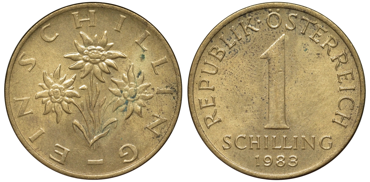 Австрия 1 шиллинг 1983 KM 2886 алюминиевая бронза 51-932