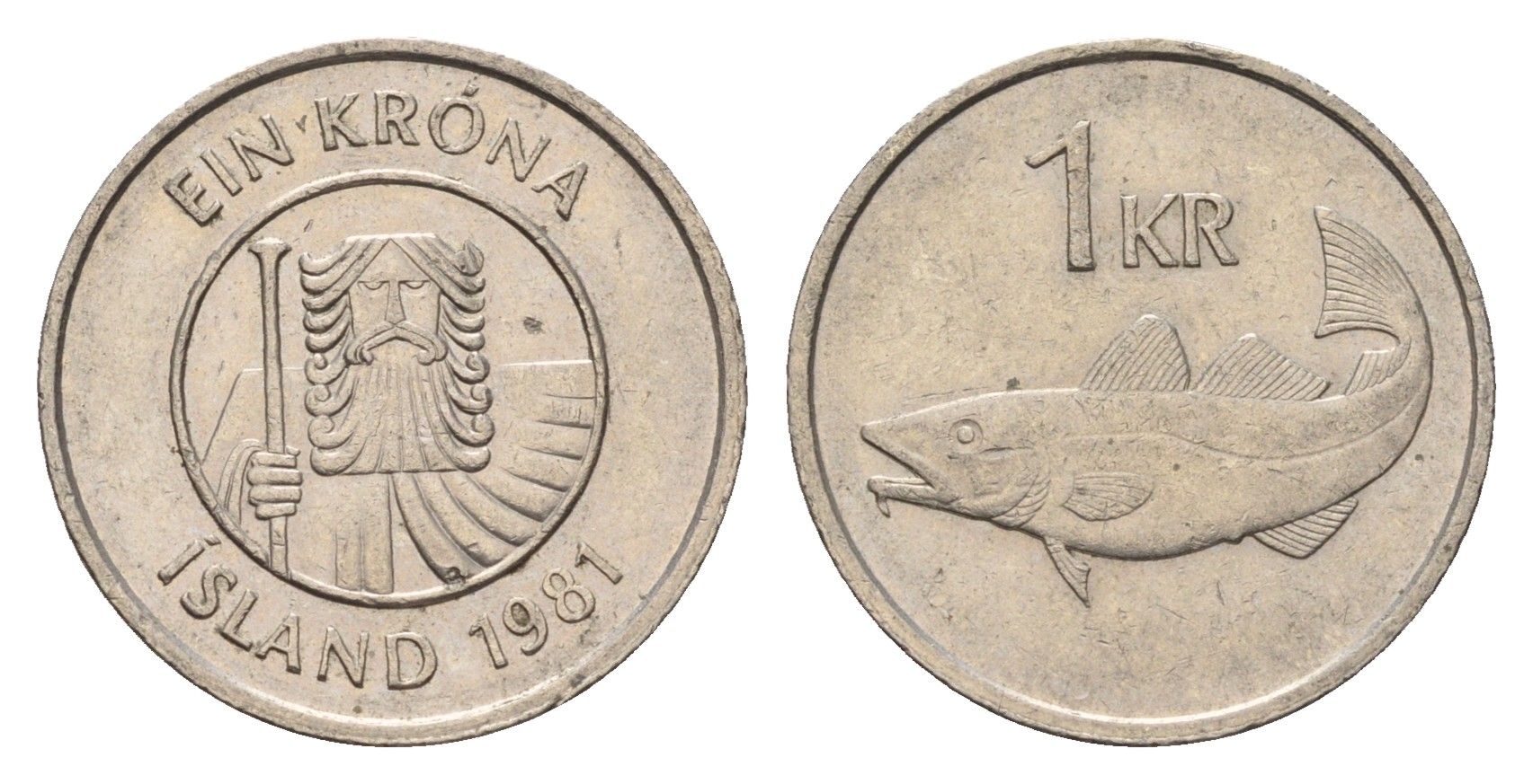 Исландия 1 крона 1981 треска KM 27 медно-никель 4691-527