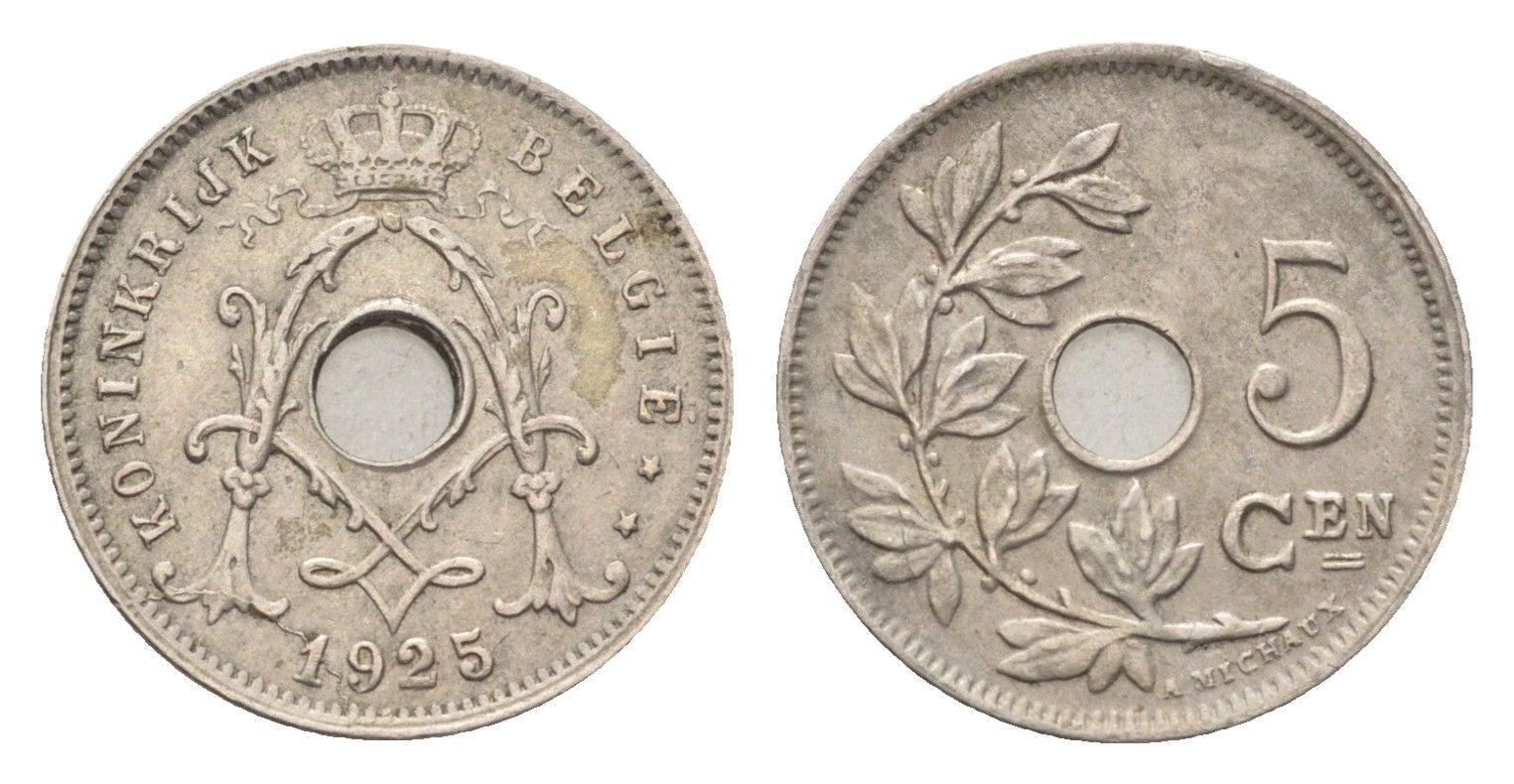 Бельгия 5 сантимов 1925 Belgie KM 67 медно-никель 4702-1042