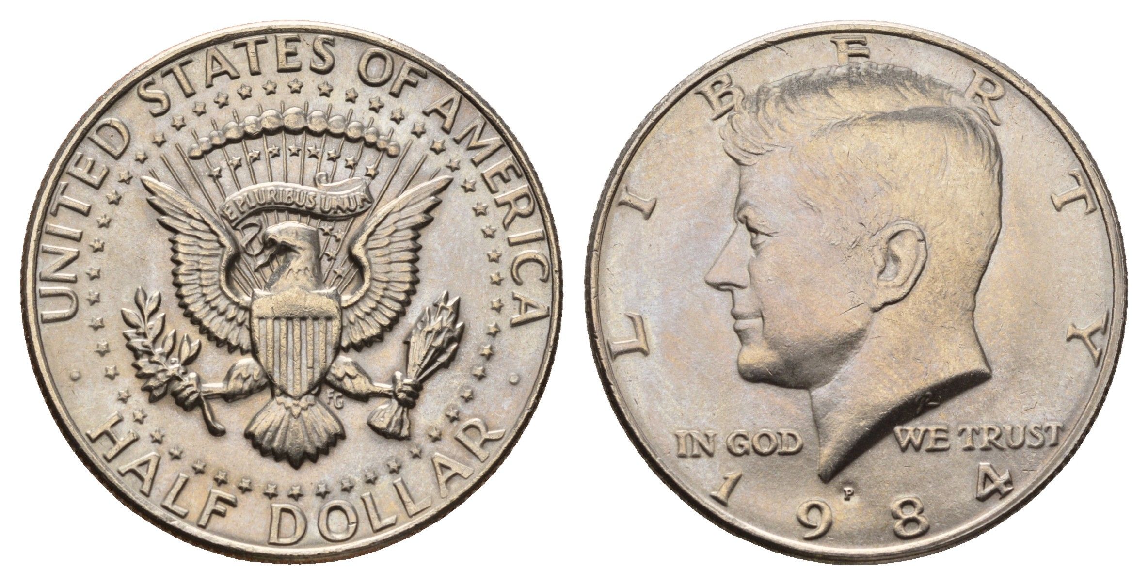 США 1/2 доллара (50 центов) 1984 P, Джон Кеннеди KM A202b медь плакированная медно-никелем UNC 4672-623