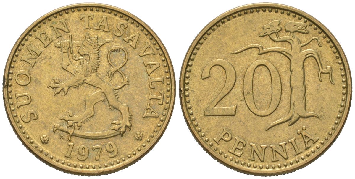Финляндия 20 пенни 1979 K KM 47 алюминиевая бронза UNC 4577-531